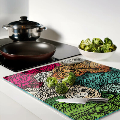 Glass chopping board Mandala motif with colorful patterns