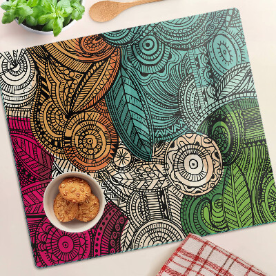 Glass chopping board Mandala motif with colorful patterns