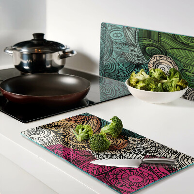 Glass chopping board Mandala motif with colorful patterns