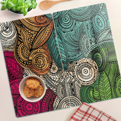 Glass chopping board Mandala motif with colorful patterns