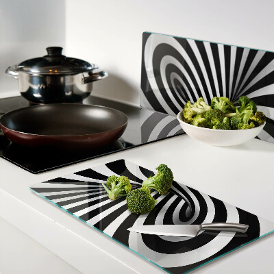 Glass chopping board Black and white spiral pattern
