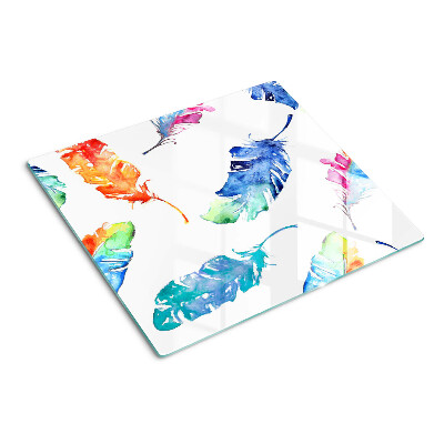 Glass chopping board Feathers in watercolor