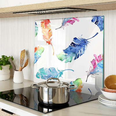 Glass chopping board Feathers in watercolor