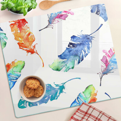 Glass chopping board Feathers in watercolor