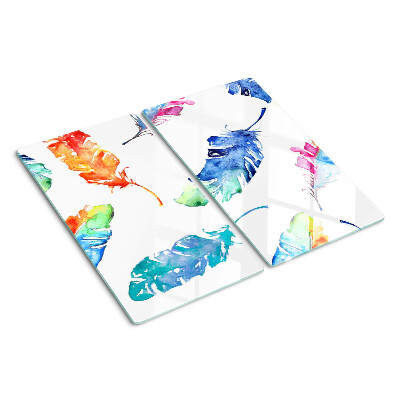 Glass chopping board Feathers in watercolor