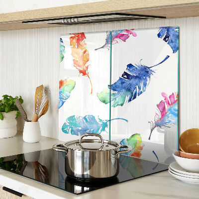 Glass chopping board Feathers in watercolor