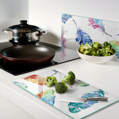 Glass chopping board Feathers in watercolor