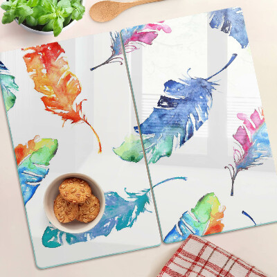 Glass chopping board Feathers in watercolor