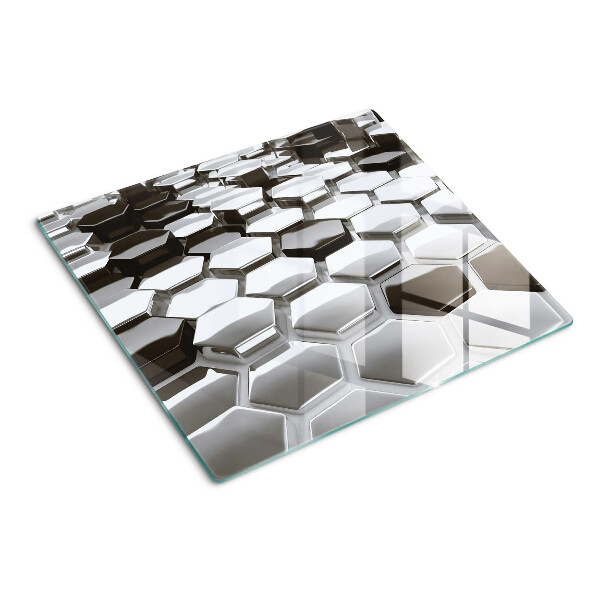 Glass kitchen board Hexagonal structures in shades of gray