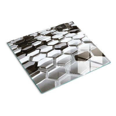 Glass kitchen board Hexagonal structures in shades of gray