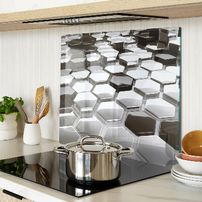 Glass kitchen board Hexagonal structures in shades of gray