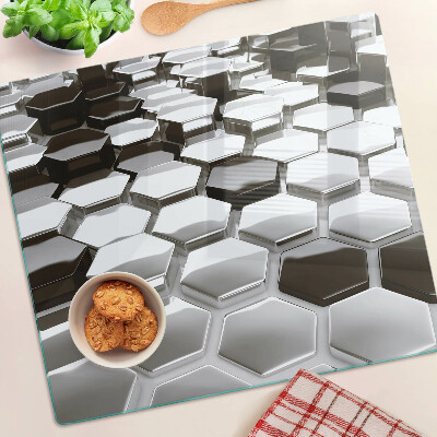 Glass kitchen board Hexagonal structures in shades of gray