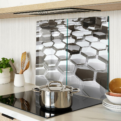 Glass kitchen board Hexagonal structures in shades of gray