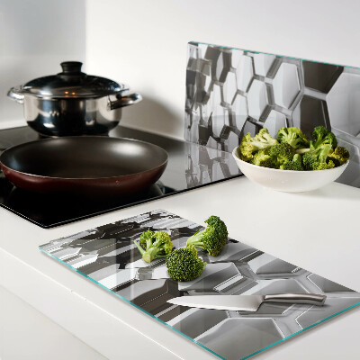Glass kitchen board Hexagonal structures in shades of gray