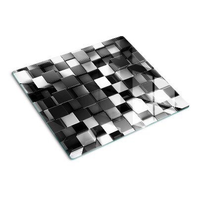 Glass chopping board Checkerboard motif in shades of black and white
