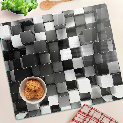Glass chopping board Checkerboard motif in shades of black and white