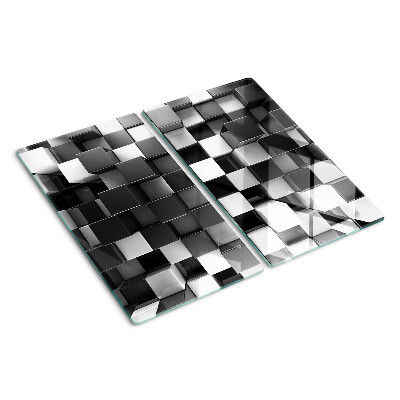 Glass chopping board Checkerboard motif in shades of black and white