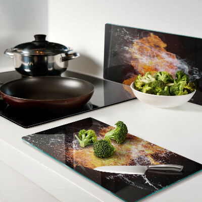 Glass kitchen board Fire and water