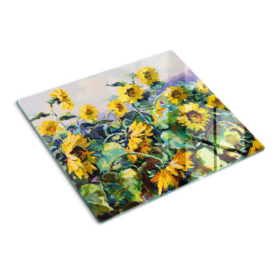 Glass kitchen board Sunflowers in the garden