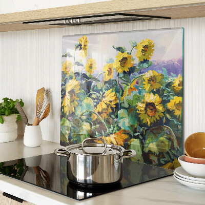 Glass kitchen board Sunflowers in the garden