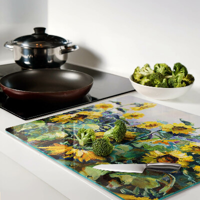 Glass kitchen board Sunflowers in the garden