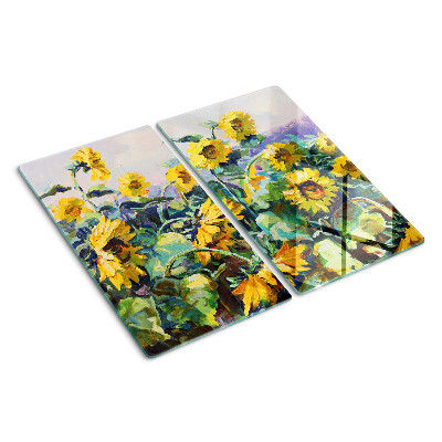 Glass kitchen board Sunflowers in the garden