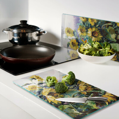 Glass kitchen board Sunflowers in the garden