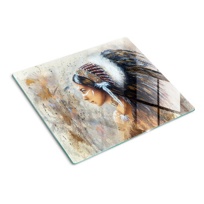 Glass kitchen board Indian with a feather headdress