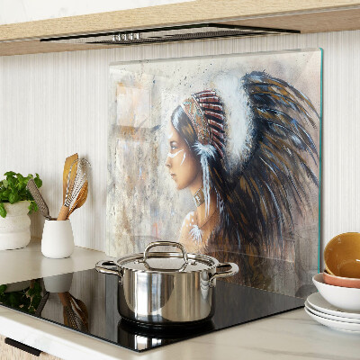 Glass kitchen board Indian with a feather headdress