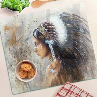 Glass kitchen board Indian with a feather headdress