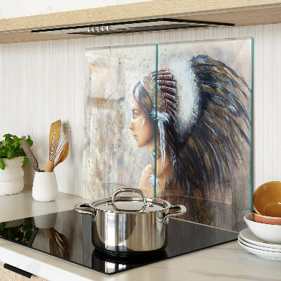 Glass kitchen board Indian with a feather headdress