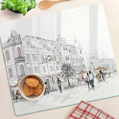 Glass chopping board Cafe Scenery in the City