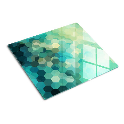 Glass kitchen board Geometric hexagons in shades of blue