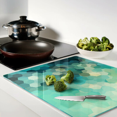 Glass kitchen board Geometric hexagons in shades of blue