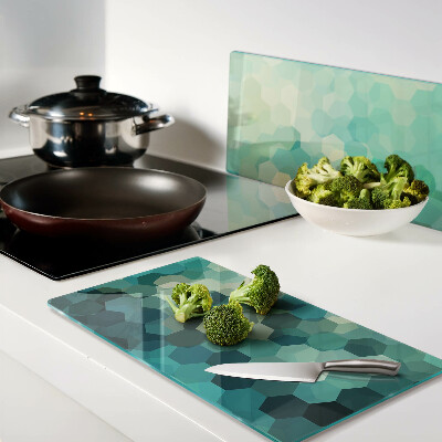 Glass kitchen board Geometric hexagons in shades of blue