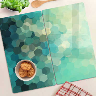 Glass kitchen board Geometric hexagons in shades of blue