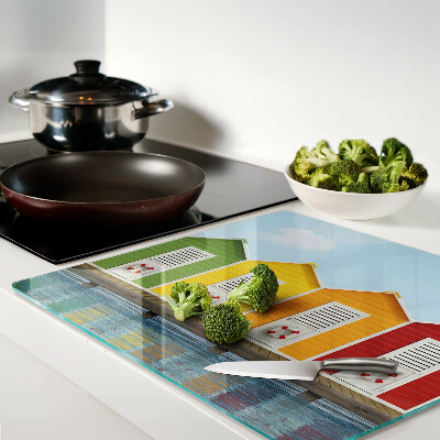 Glass kitchen board Colorful seaside houses