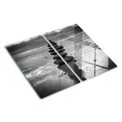 Glass kitchen board Beach stones in black and white