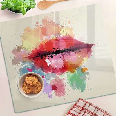 Glass chopping board Lips in colorful spots