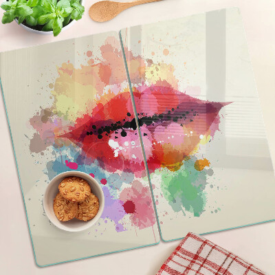 Glass chopping board Lips in colorful spots