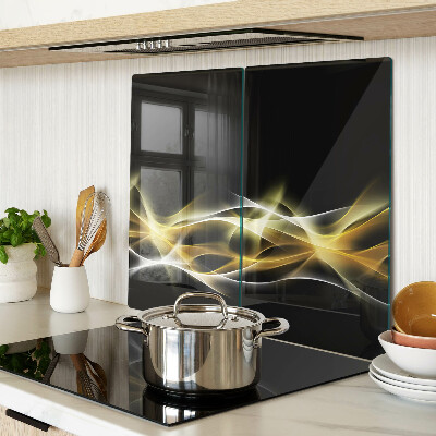 Glass kitchen board A wave of light in shades of gold