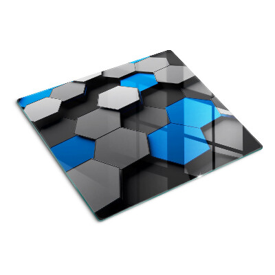 Glass kitchen board Hexagonal patterns in blue and gray tones