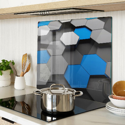 Glass kitchen board Hexagonal patterns in blue and gray tones