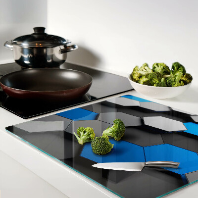Glass kitchen board Hexagonal patterns in blue and gray tones
