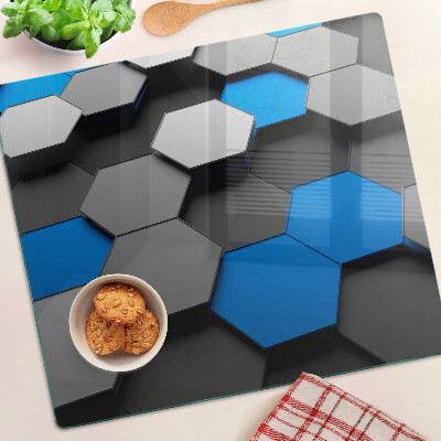 Glass kitchen board Hexagonal patterns in blue and gray tones
