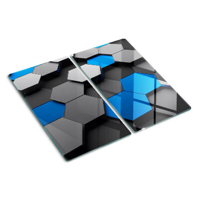 Glass kitchen board Hexagonal patterns in blue and gray tones