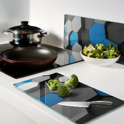 Glass kitchen board Hexagonal patterns in blue and gray tones