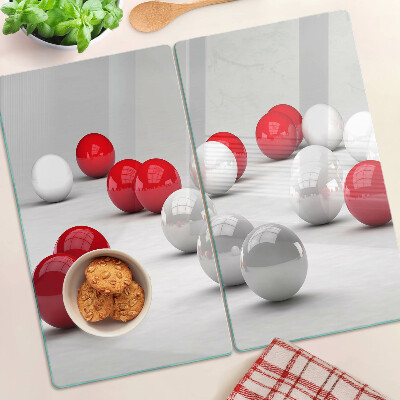 Glass kitchen board Red and white balls