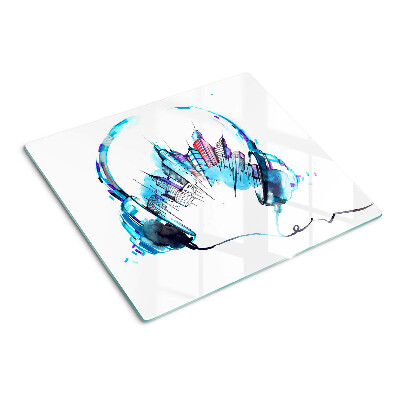 Glass chopping board Headphones with a cityscape