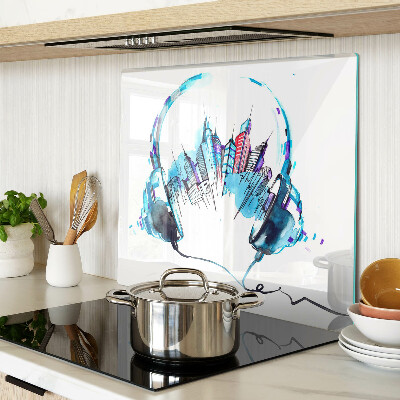 Glass chopping board Headphones with a cityscape